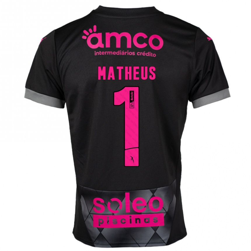 Kids Football Matheus #1 Black Pink Away Jersey 2024/25 T-Shirt Uk