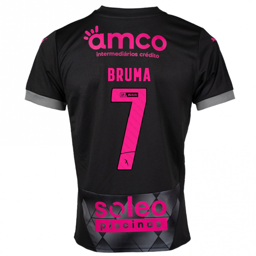 Kids Football Bruma #7 Black Pink Away Jersey 2024/25 T-Shirt Uk