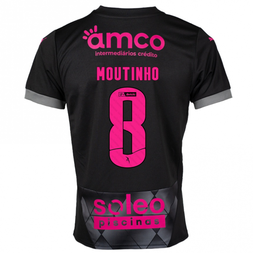 Kids Football João Moutinho #8 Black Pink Away Jersey 2024/25 T-Shirt Uk