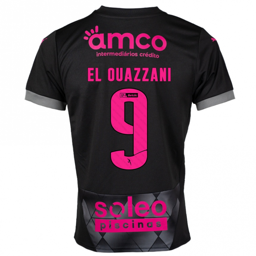 Kids Football Amine El Ouazzani #9 Black Pink Away Jersey 2024/25 T-Shirt Uk