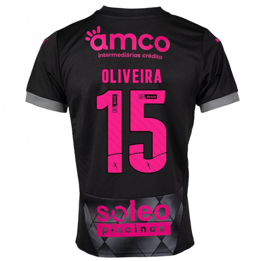 Kids Football Paulo Oliveira #15 Black Pink Away Jersey 2024/25 T-Shirt Uk