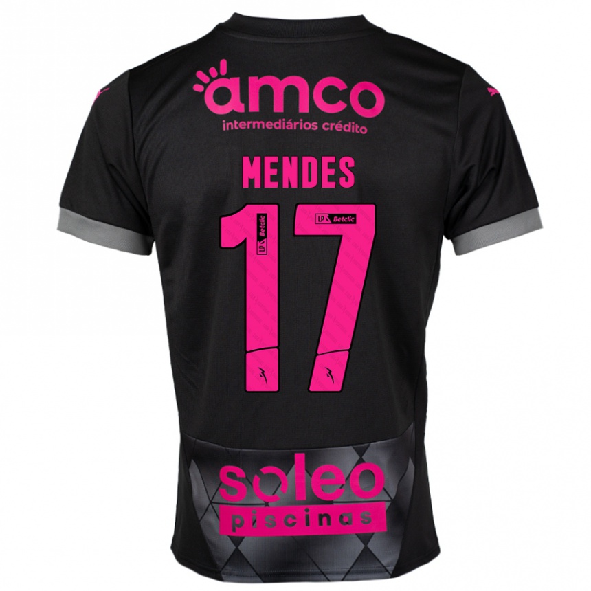 Kids Football Joe Mendes #17 Black Pink Away Jersey 2024/25 T-Shirt Uk