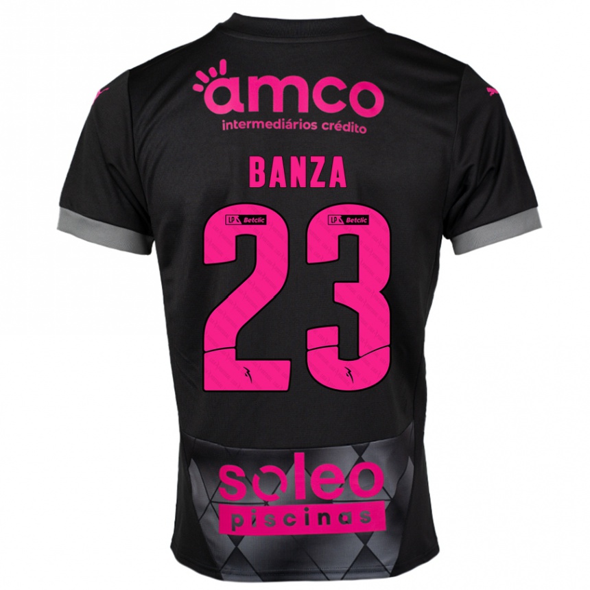 Kids Football Simon Banza #23 Black Pink Away Jersey 2024/25 T-Shirt Uk