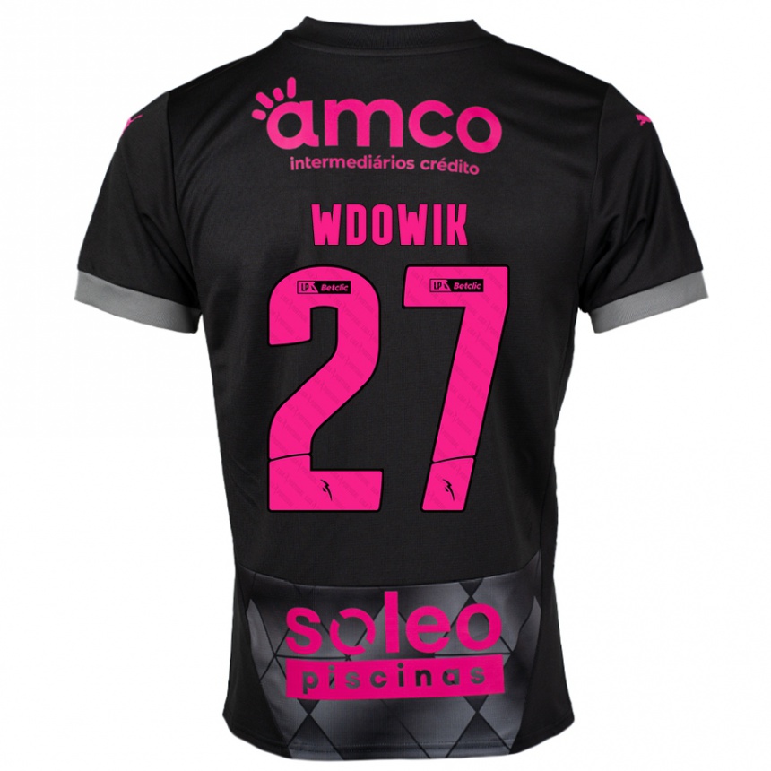 Kids Football Bartlomiej Wdowik #27 Black Pink Away Jersey 2024/25 T-Shirt Uk