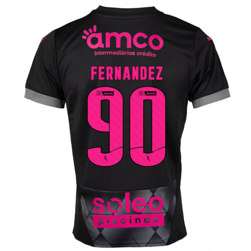 Kids Football Roberto Fernández #90 Black Pink Away Jersey 2024/25 T-Shirt Uk