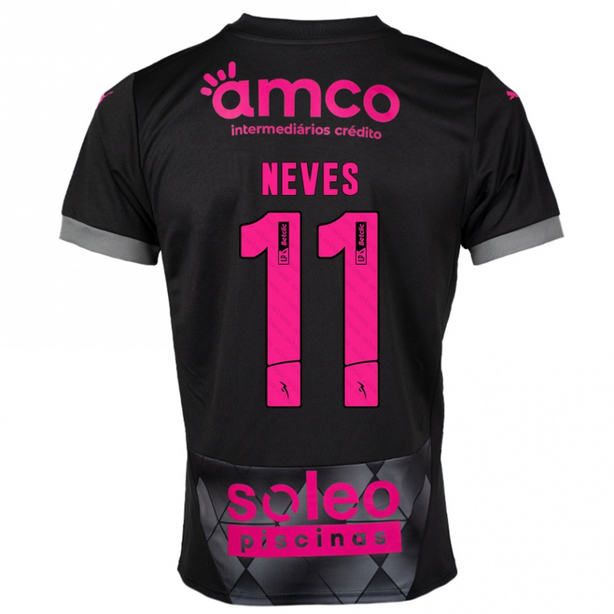 Kids Football Bernardo Neves #11 Black Pink Away Jersey 2024/25 T-Shirt Uk