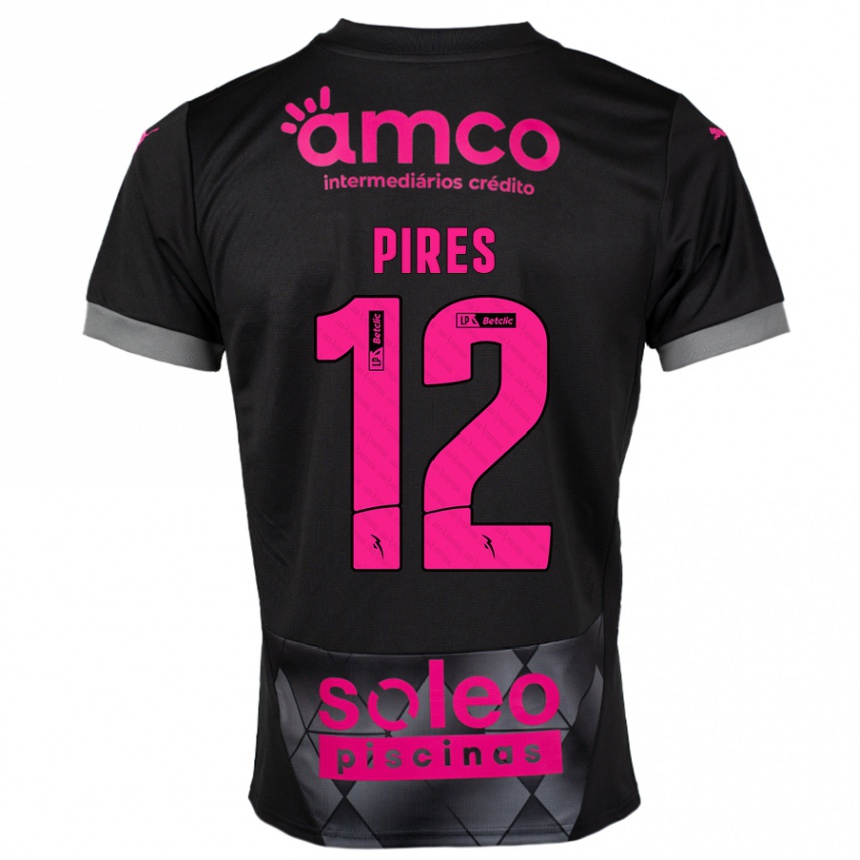 Kids Football Hugo Pires #12 Black Pink Away Jersey 2024/25 T-Shirt Uk