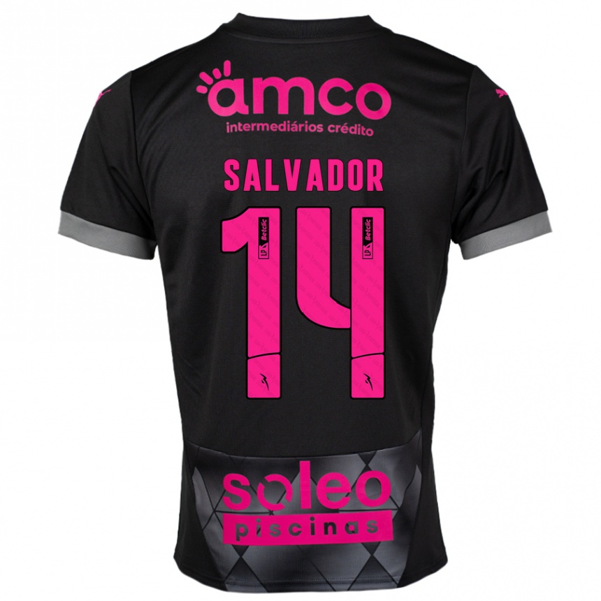 Kids Football João Salvador #14 Black Pink Away Jersey 2024/25 T-Shirt Uk