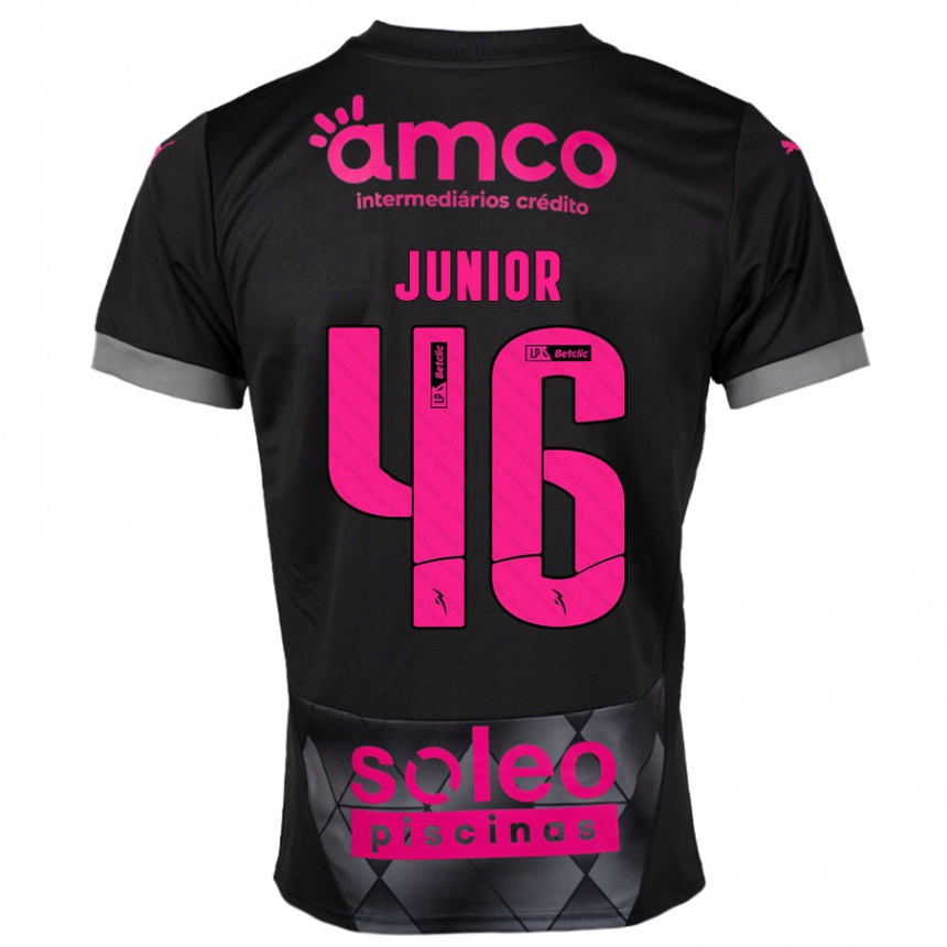 Kids Football Mário Junior #46 Black Pink Away Jersey 2024/25 T-Shirt Uk