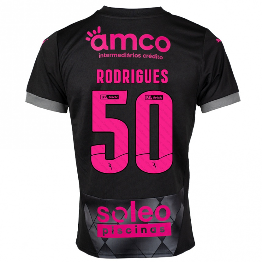 Kids Football Diego Rodrigues #50 Black Pink Away Jersey 2024/25 T-Shirt Uk