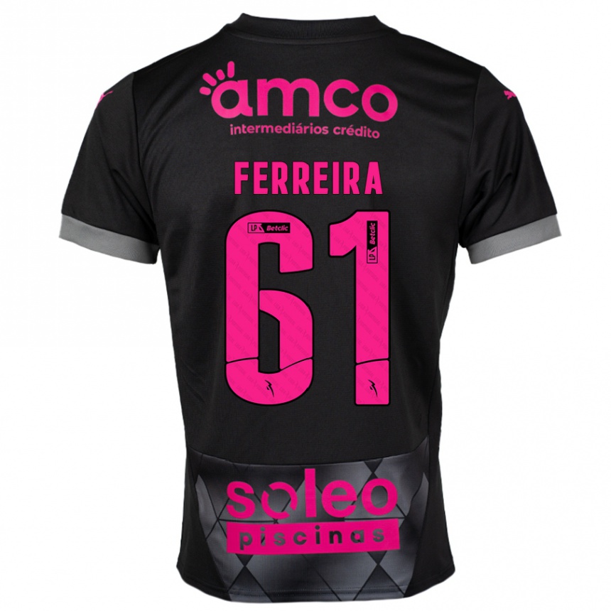 Kids Football Tiago Ferreira #61 Black Pink Away Jersey 2024/25 T-Shirt Uk