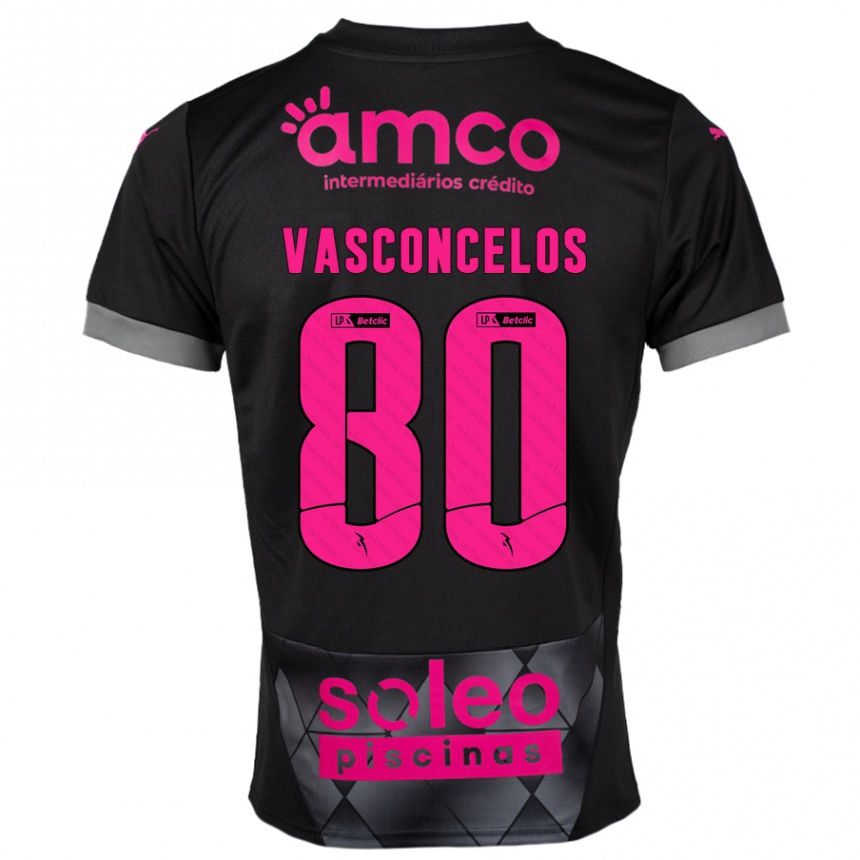 Kids Football Vasconcelos #80 Black Pink Away Jersey 2024/25 T-Shirt Uk