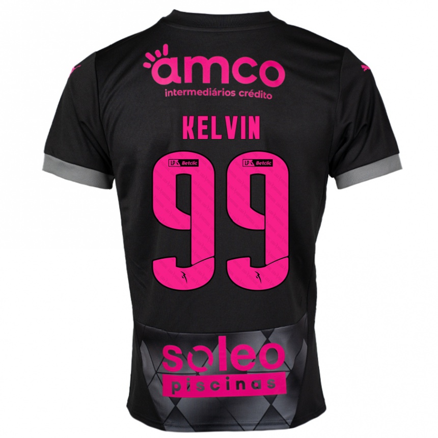 Kids Football Kauan Kelvin #99 Black Pink Away Jersey 2024/25 T-Shirt Uk