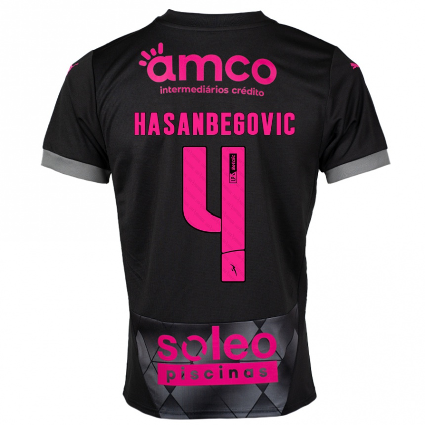 Kids Football Melisa Hasanbegović #4 Black Pink Away Jersey 2024/25 T-Shirt Uk