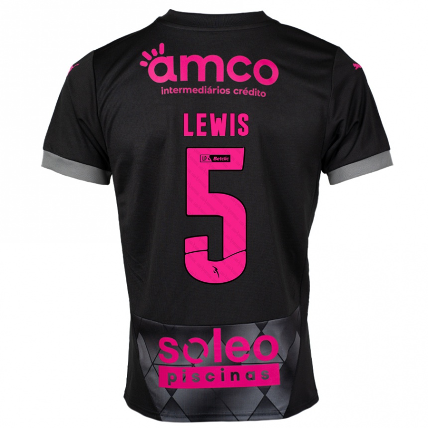 Kids Football Leah Lewis #5 Black Pink Away Jersey 2024/25 T-Shirt Uk