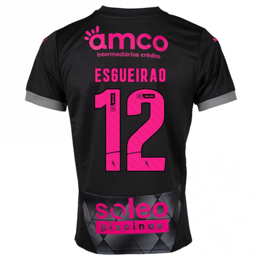 Kids Football Íris Esgueirão #12 Black Pink Away Jersey 2024/25 T-Shirt Uk