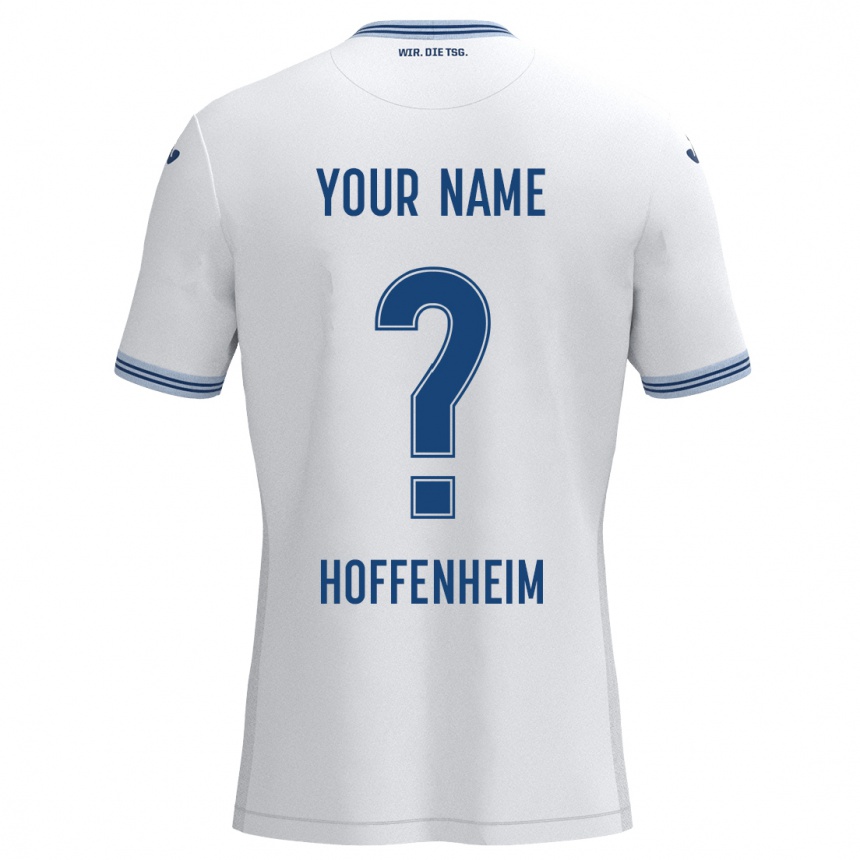 Kids Football Your Name #0 White Blue Away Jersey 2024/25 T-Shirt Uk