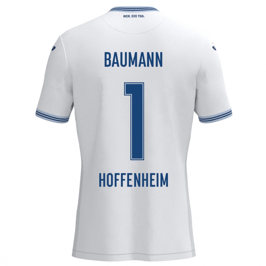 Kids Football Oliver Baumann #1 White Blue Away Jersey 2024/25 T-Shirt Uk