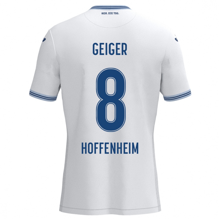 Kids Football Dennis Geiger #8 White Blue Away Jersey 2024/25 T-Shirt Uk