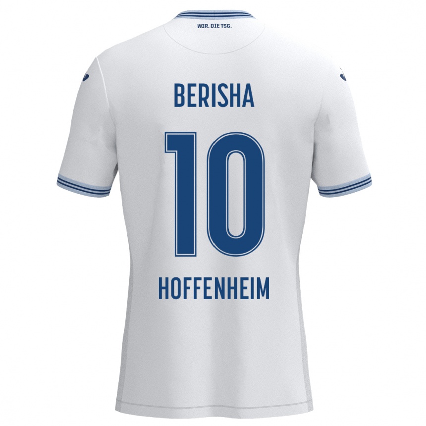 Kids Football Mergim Berisha #10 White Blue Away Jersey 2024/25 T-Shirt Uk