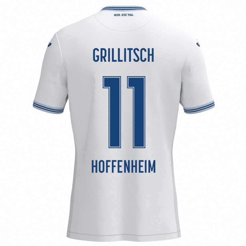 Kids Football Florian Grillitsch #11 White Blue Away Jersey 2024/25 T-Shirt Uk