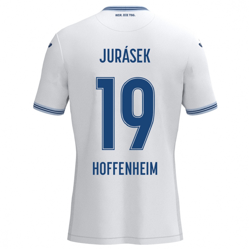 Kids Football David Jurásek #19 White Blue Away Jersey 2024/25 T-Shirt Uk