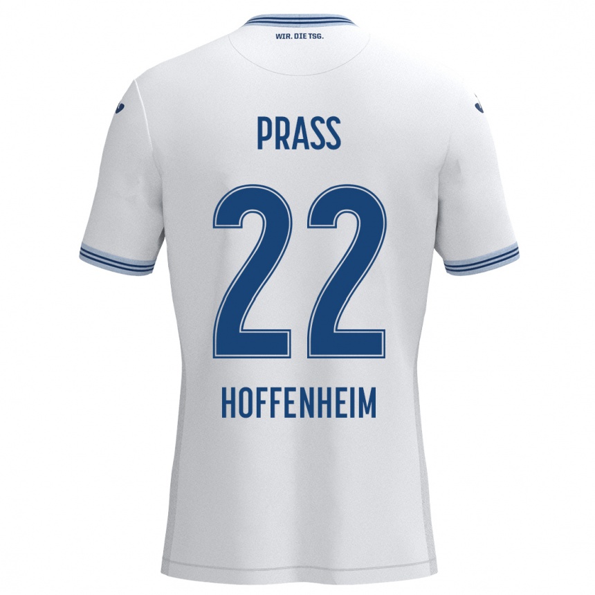 Kids Football Alexander Prass #22 White Blue Away Jersey 2024/25 T-Shirt Uk