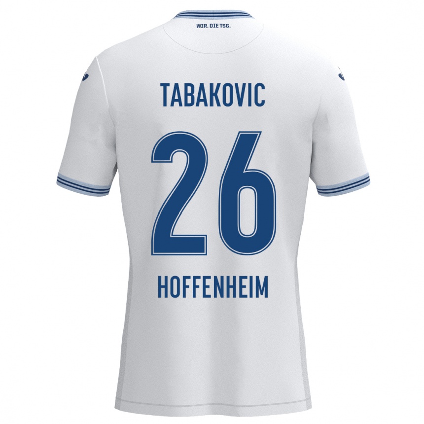 Kids Football Haris Tabakovic #26 White Blue Away Jersey 2024/25 T-Shirt Uk