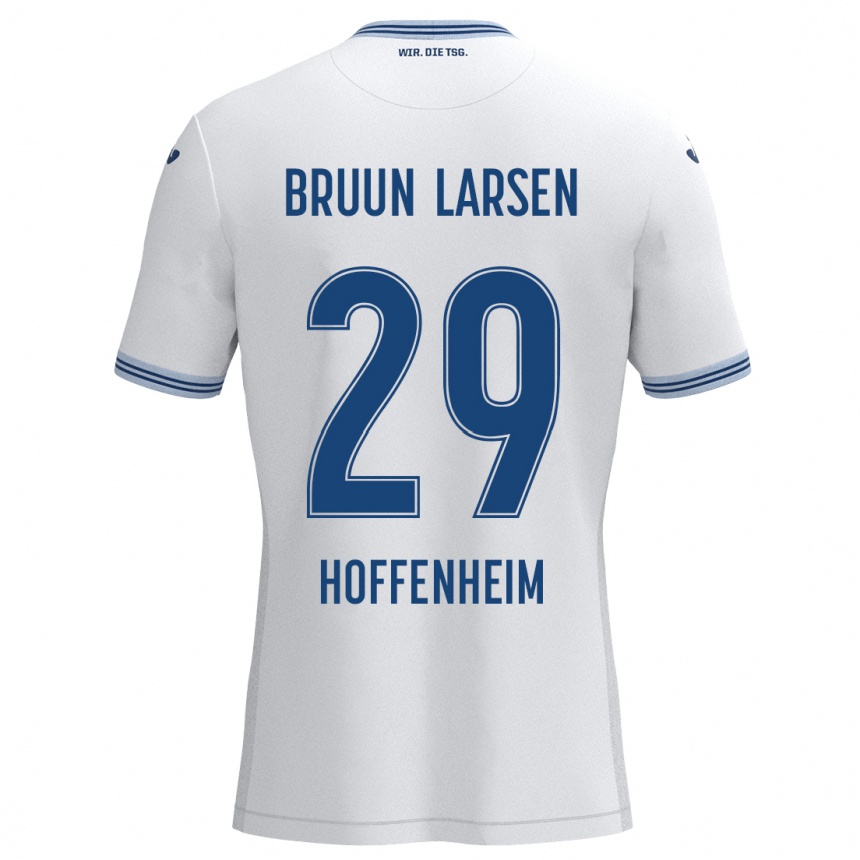 Kids Football Jacob Bruun Larsen #29 White Blue Away Jersey 2024/25 T-Shirt Uk