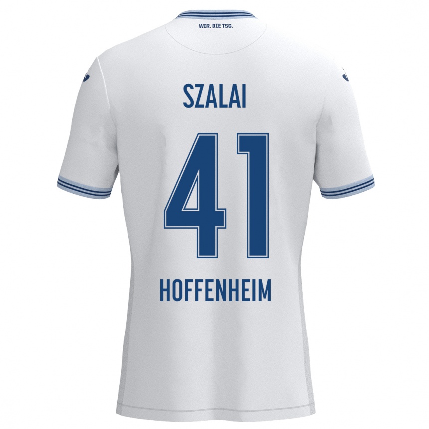 Kids Football Attila Szalai #41 White Blue Away Jersey 2024/25 T-Shirt Uk