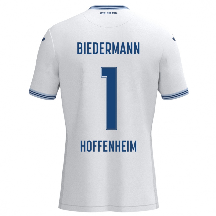 Kids Football Nico Biedermann #1 White Blue Away Jersey 2024/25 T-Shirt Uk