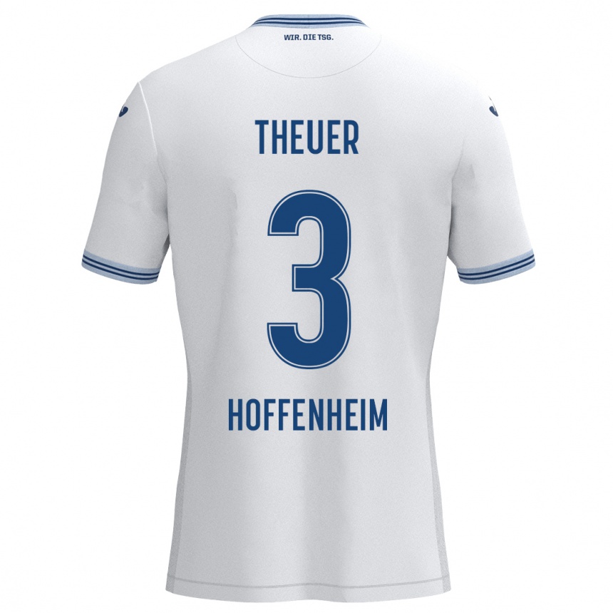 Kids Football Maximilian Theuer #3 White Blue Away Jersey 2024/25 T-Shirt Uk