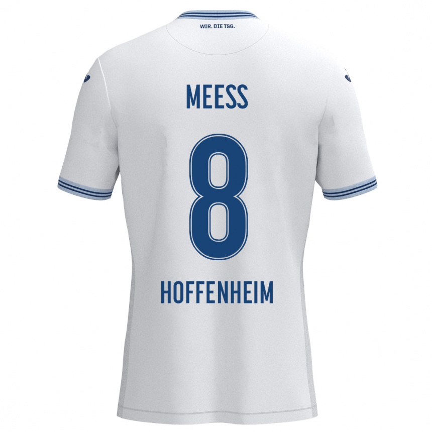 Kids Football Jakob Meeß #8 White Blue Away Jersey 2024/25 T-Shirt Uk