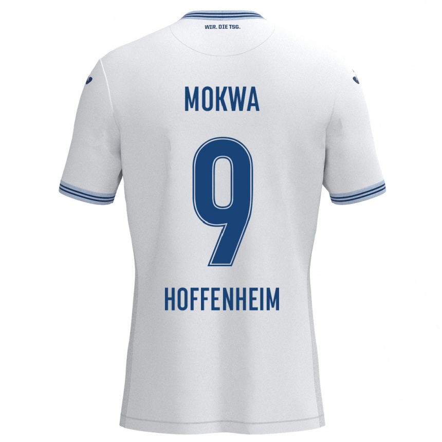 Kids Football David Mokwa #9 White Blue Away Jersey 2024/25 T-Shirt Uk