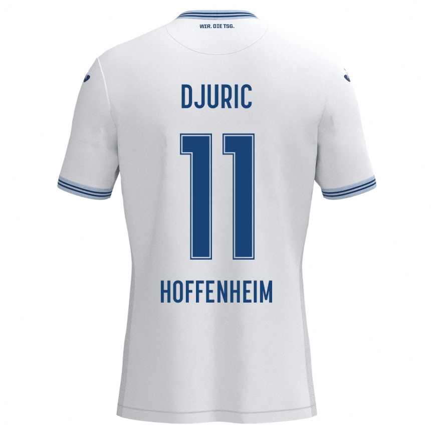 Kids Football Luka Djuric #11 White Blue Away Jersey 2024/25 T-Shirt Uk