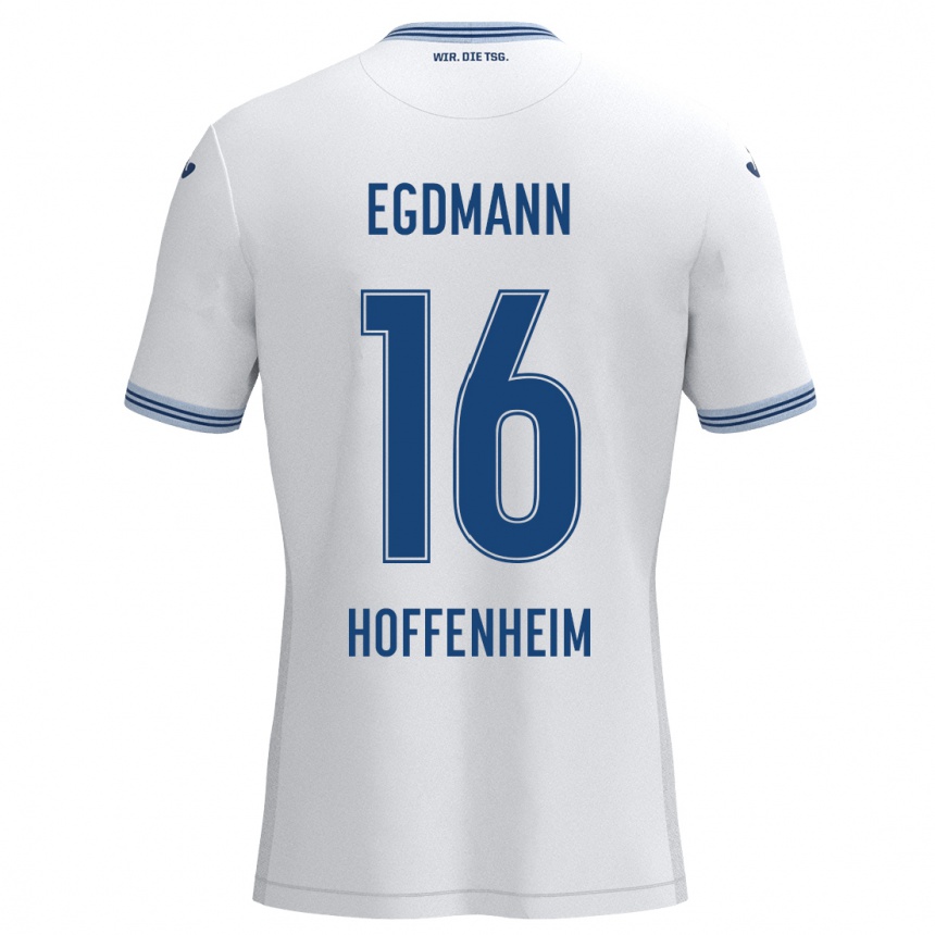 Kids Football Mika Egdmann #16 White Blue Away Jersey 2024/25 T-Shirt Uk