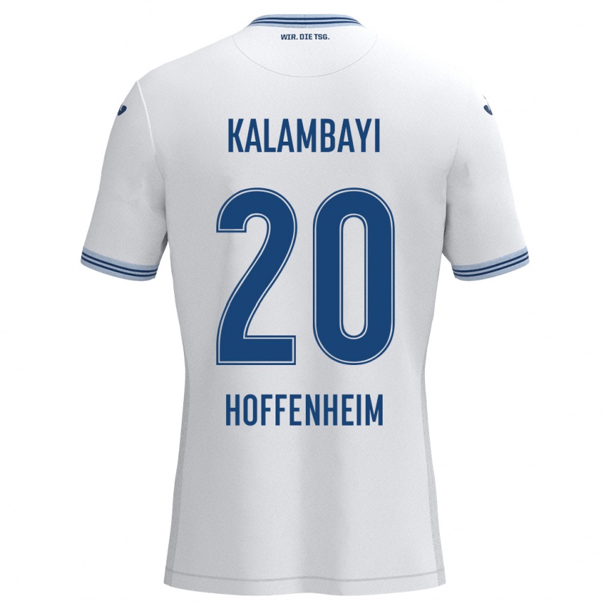 Kids Football Simon Kalambayi #20 White Blue Away Jersey 2024/25 T-Shirt Uk