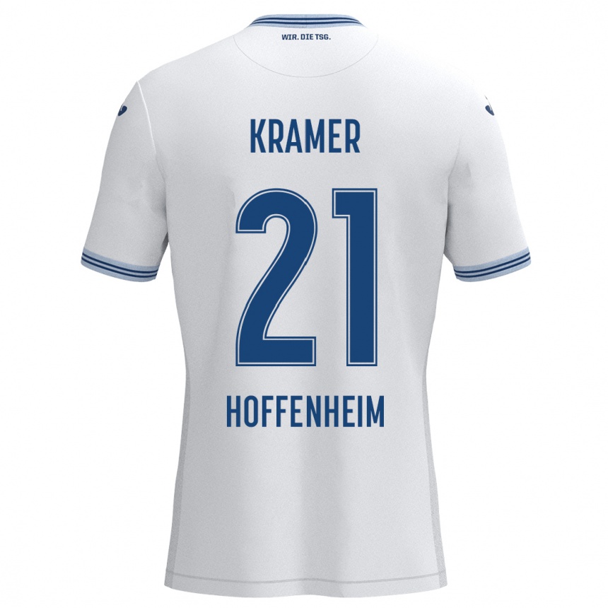 Kids Football Emil Kramer #21 White Blue Away Jersey 2024/25 T-Shirt Uk