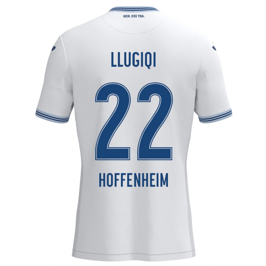 Kids Football Arian Llugiqi #22 White Blue Away Jersey 2024/25 T-Shirt Uk