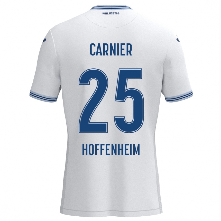 Kids Football Alekseï Carnier #25 White Blue Away Jersey 2024/25 T-Shirt Uk