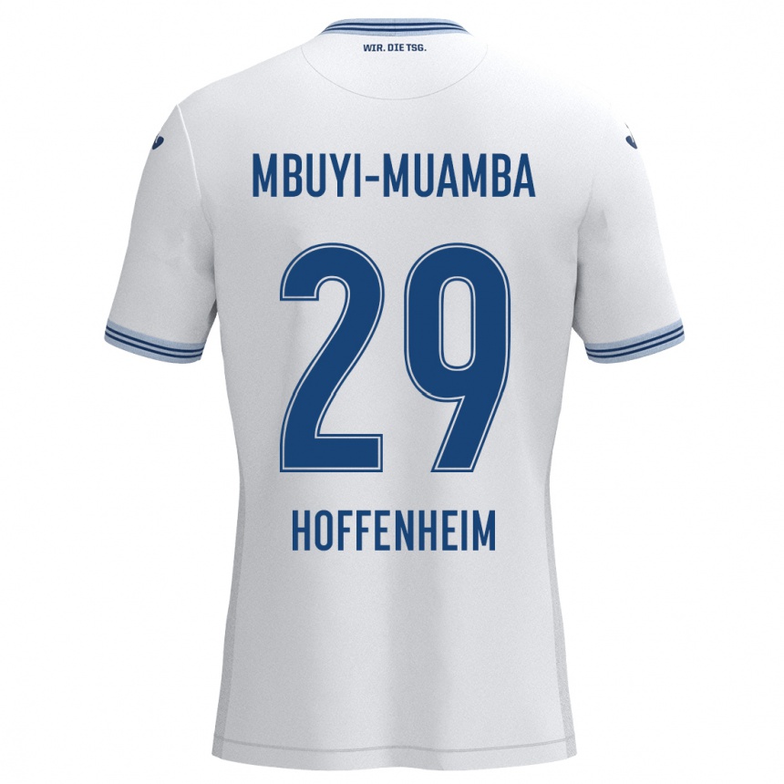 Kids Football Hubert Mbuyi-Muamba #29 White Blue Away Jersey 2024/25 T-Shirt Uk