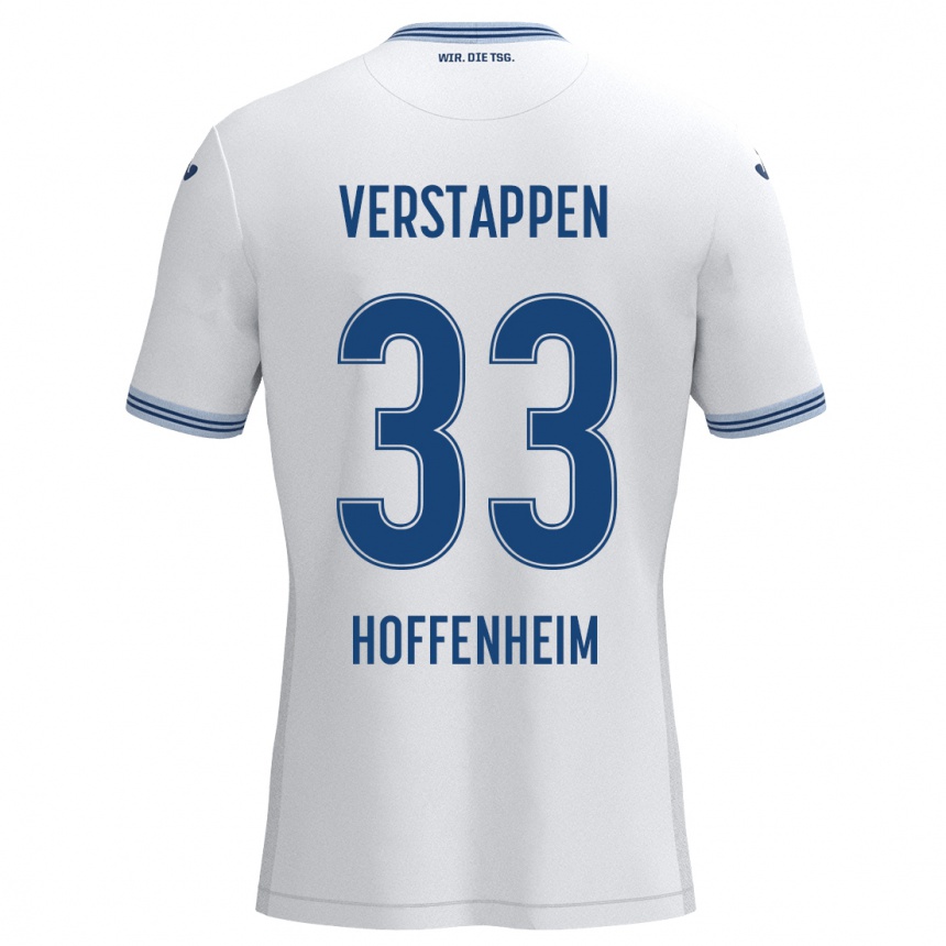 Kids Football Eric Verstappen #33 White Blue Away Jersey 2024/25 T-Shirt Uk