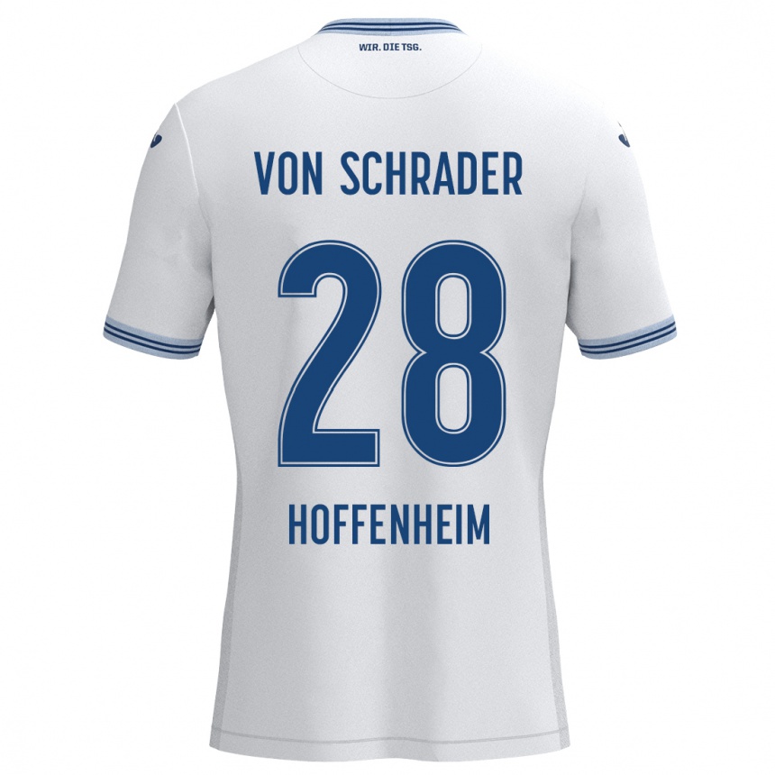 Kids Football Lina Von Schrader #28 White Blue Away Jersey 2024/25 T-Shirt Uk