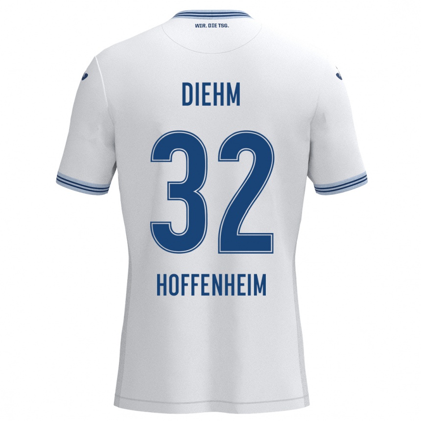 Kids Football Vanessa Diehm #32 White Blue Away Jersey 2024/25 T-Shirt Uk