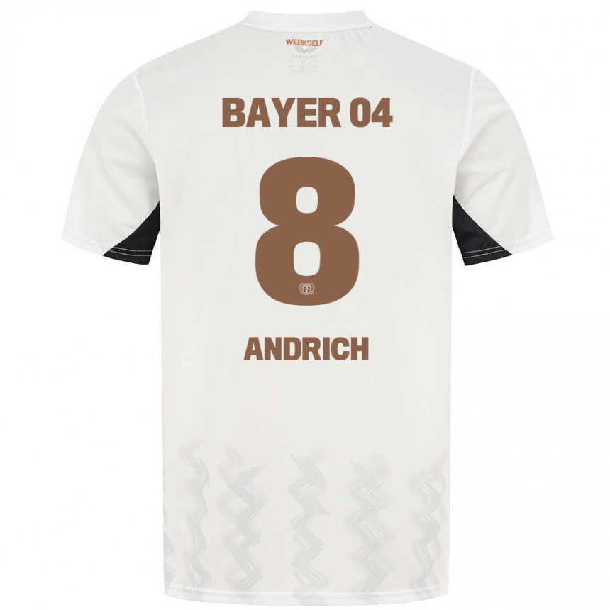 Kids Football Robert Andrich #8 White Black Away Jersey 2024/25 T-Shirt Uk