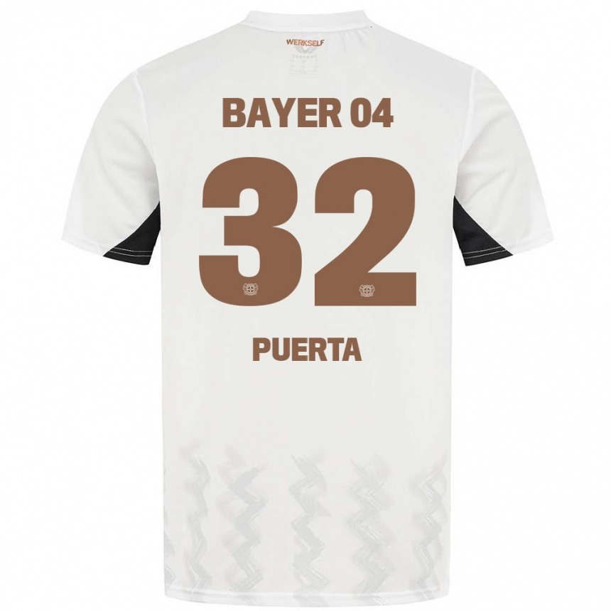 Kids Football Gustavo Puerta #32 White Black Away Jersey 2024/25 T-Shirt Uk