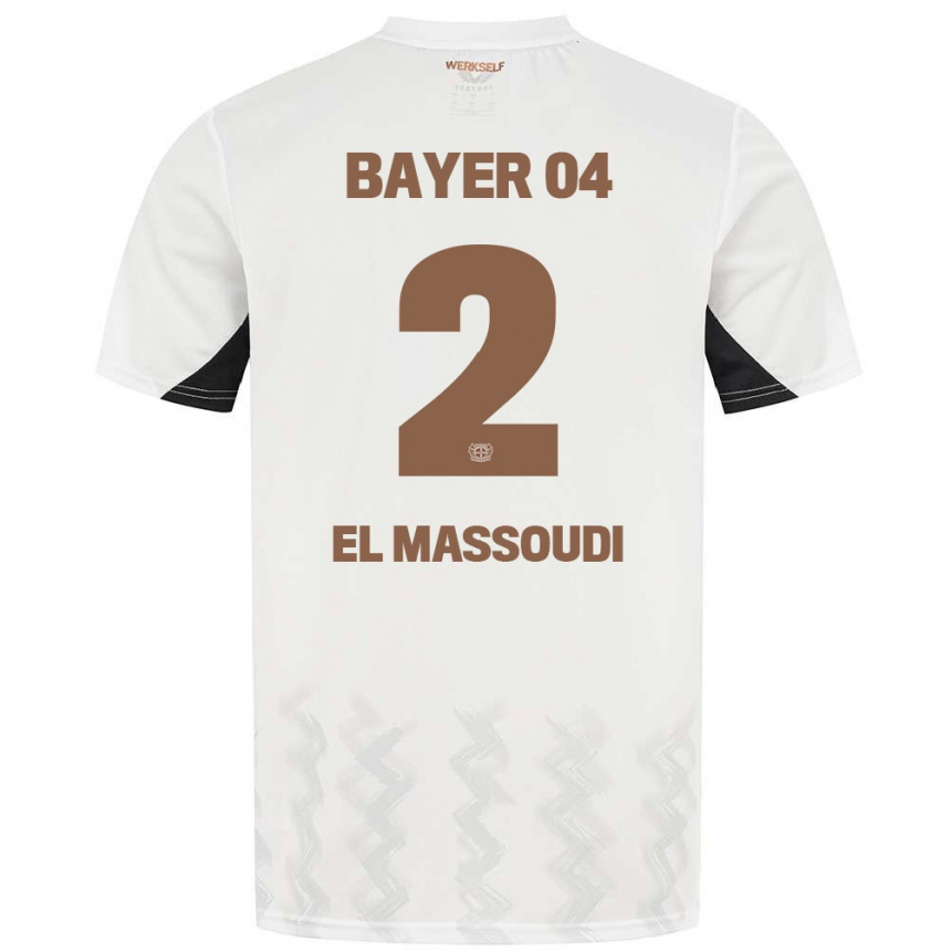 Kids Football Nassim El Massoudi #2 White Black Away Jersey 2024/25 T-Shirt Uk