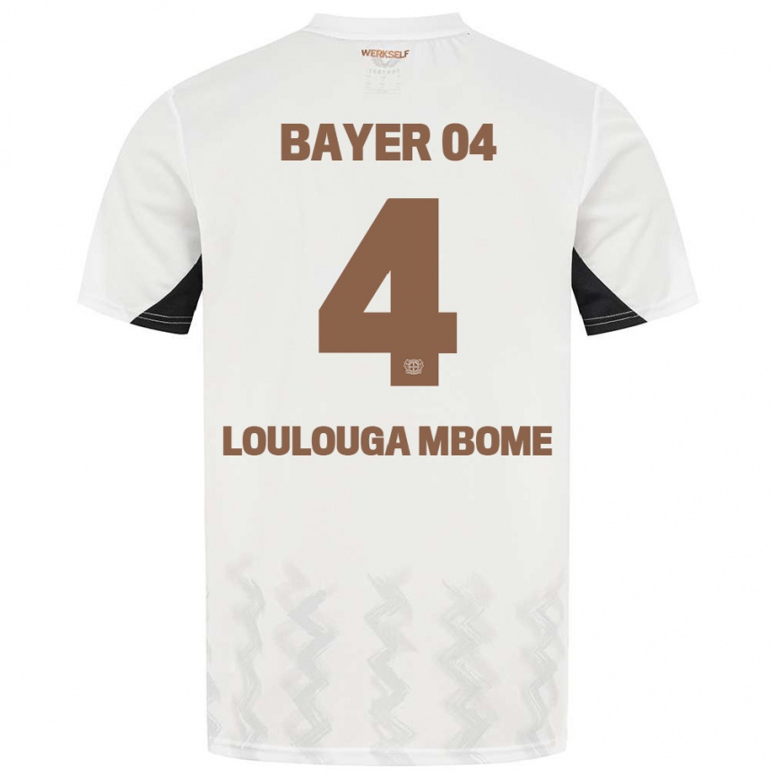 Kids Football Adrien Loulouga Mbome #4 White Black Away Jersey 2024/25 T-Shirt Uk