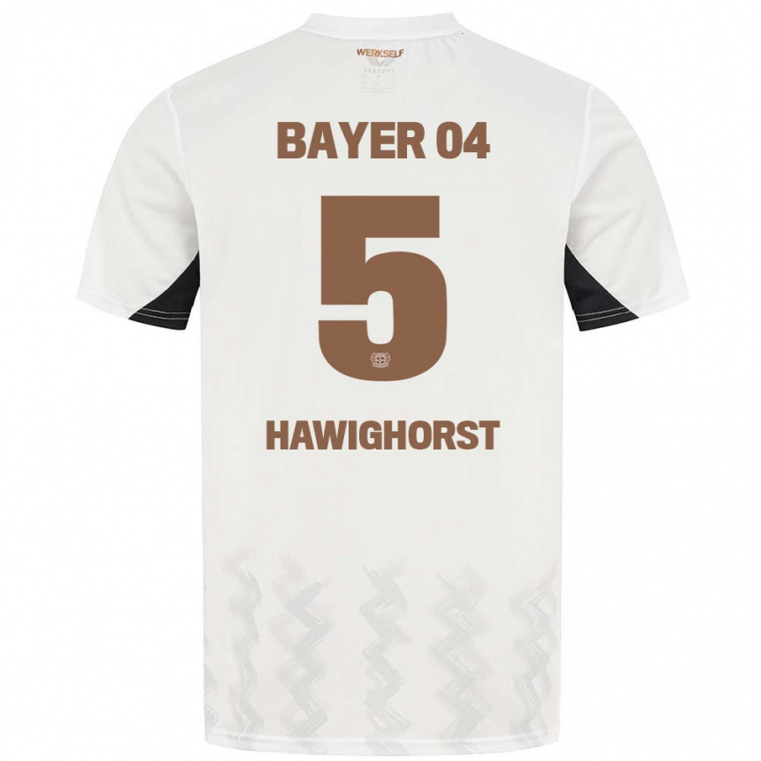 Kids Football Ben Hawighorst #5 White Black Away Jersey 2024/25 T-Shirt Uk