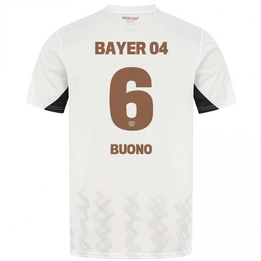 Kids Football Francesco Buono #6 White Black Away Jersey 2024/25 T-Shirt Uk